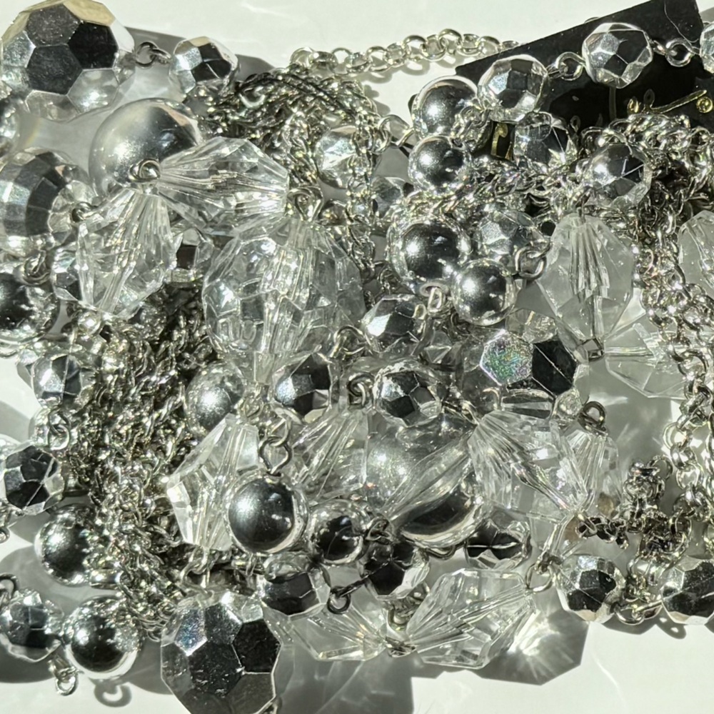 🔮 Cookie Lee 22” Multi-Strand Silver Tone Beaded and Crystal Necklace